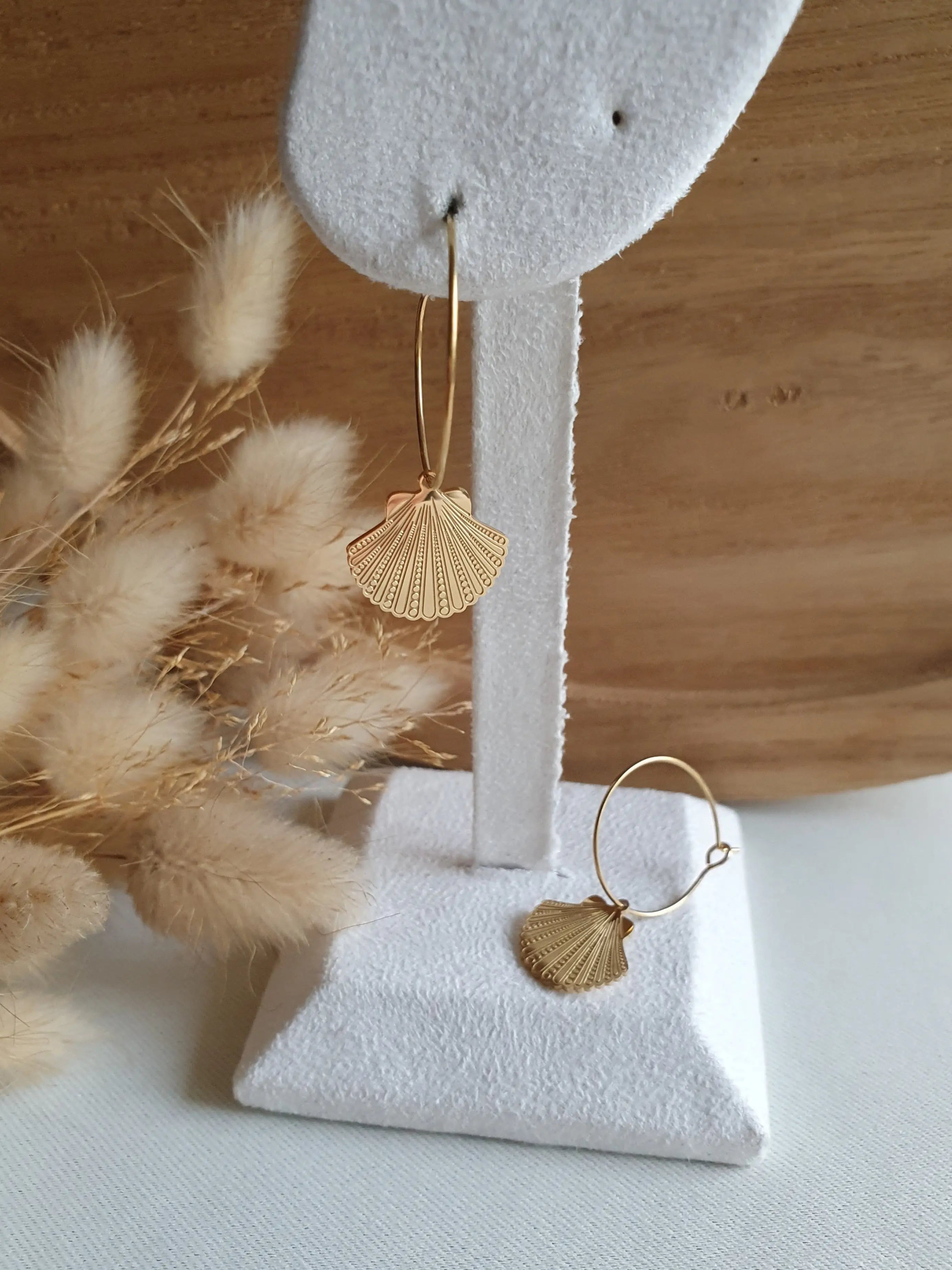 Boucles d'oreilles creoles coquillages en acier inoxydable or ou argent style boheme Micomidy Bijoux