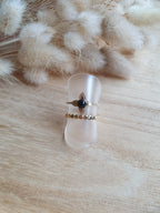 Bague Amélie - Bague trèfle, ajustable en acier inoxydable et pierres naturelles Micomidy Bijoux