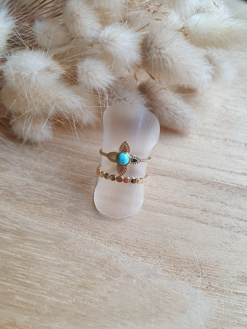 Bague Amélie - Bague trèfle, ajustable en acier inoxydable et pierres naturelles Micomidy Bijoux