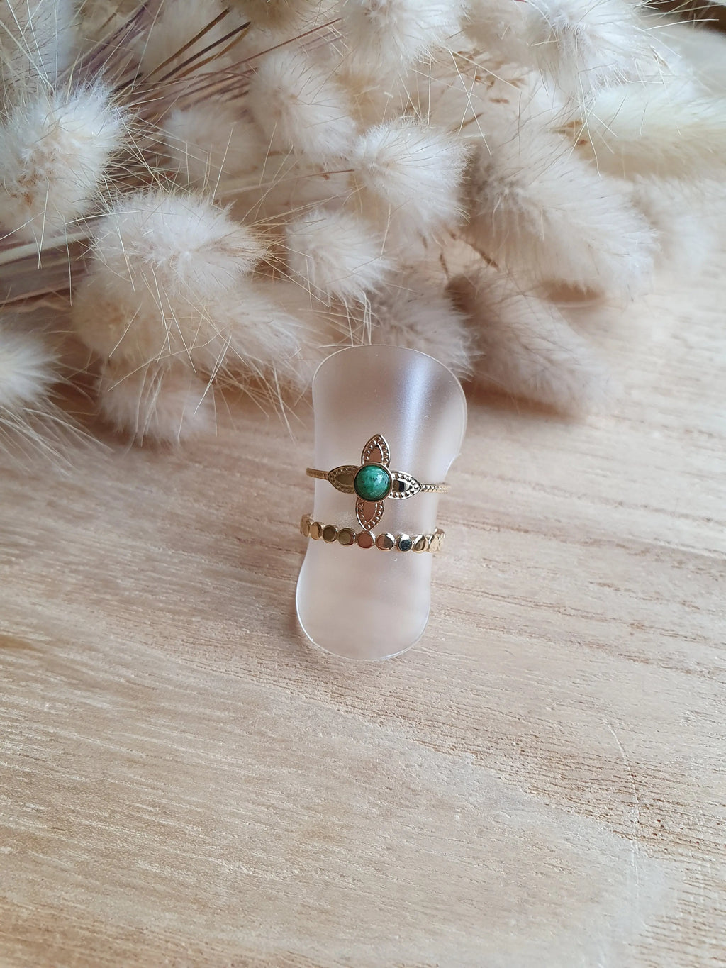 Bague Amélie - Bague trèfle, ajustable en acier inoxydable et pierres naturelles Micomidy Bijoux