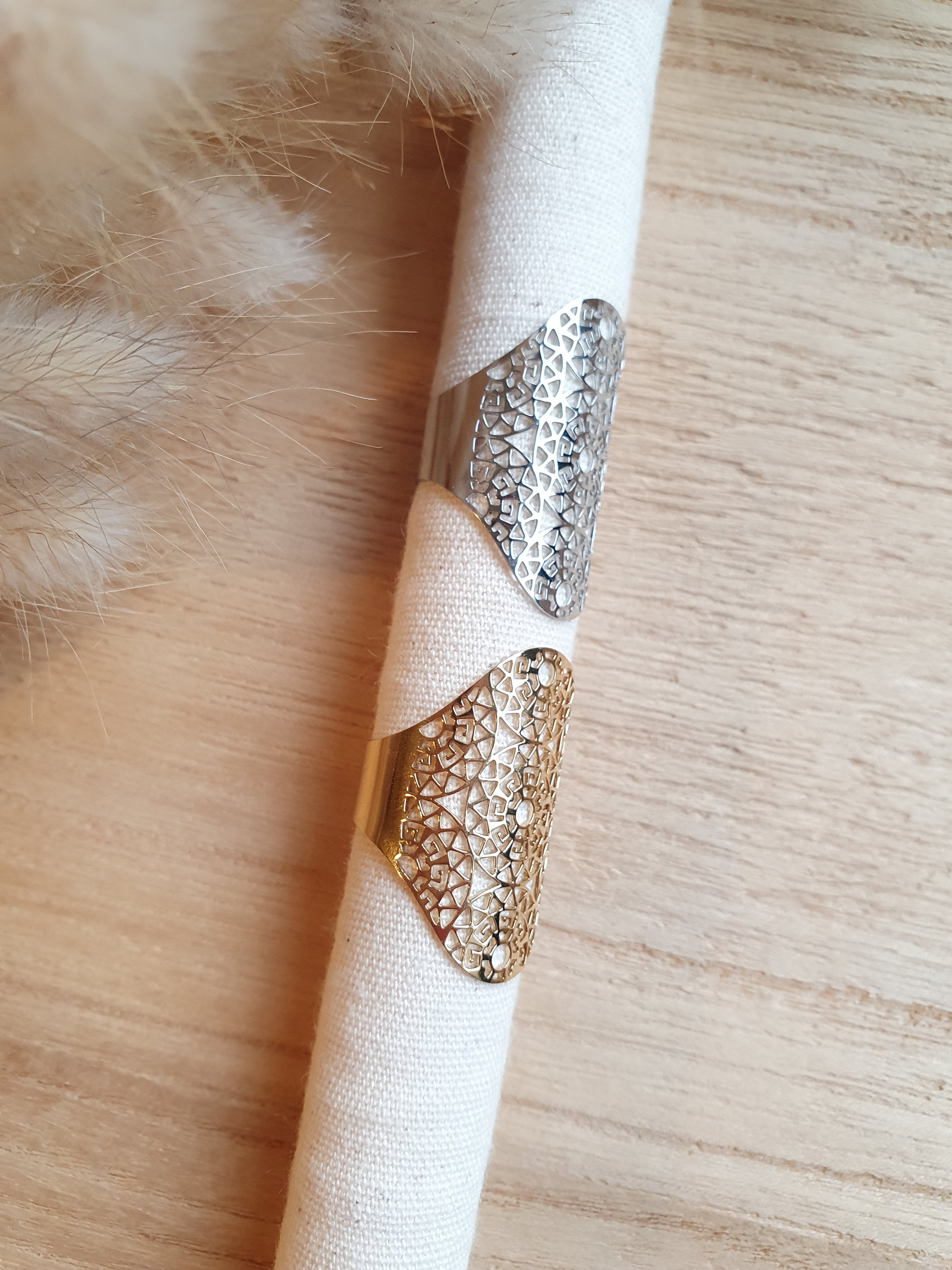 Grosse bague dentelle ajustable en acier inoxydable or ou argent Micomidy Bijoux