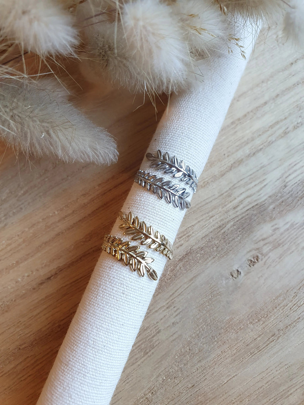 Bague fine ajustable couronne de laurier en acier inoxydable or ou argent Micomidy Bijoux
