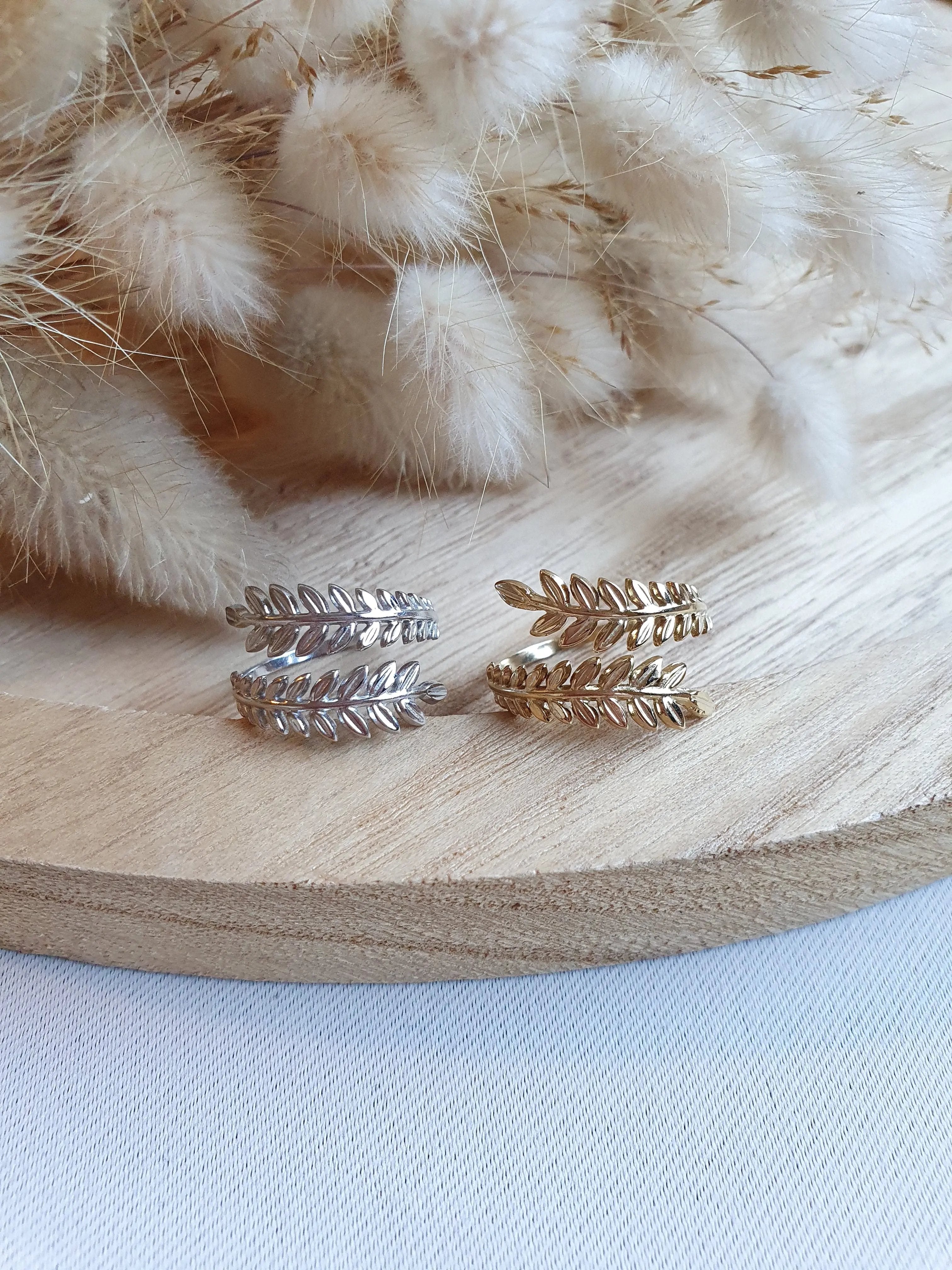 Bague fine ajustable couronne de laurier en acier inoxydable or ou argent Micomidy Bijoux