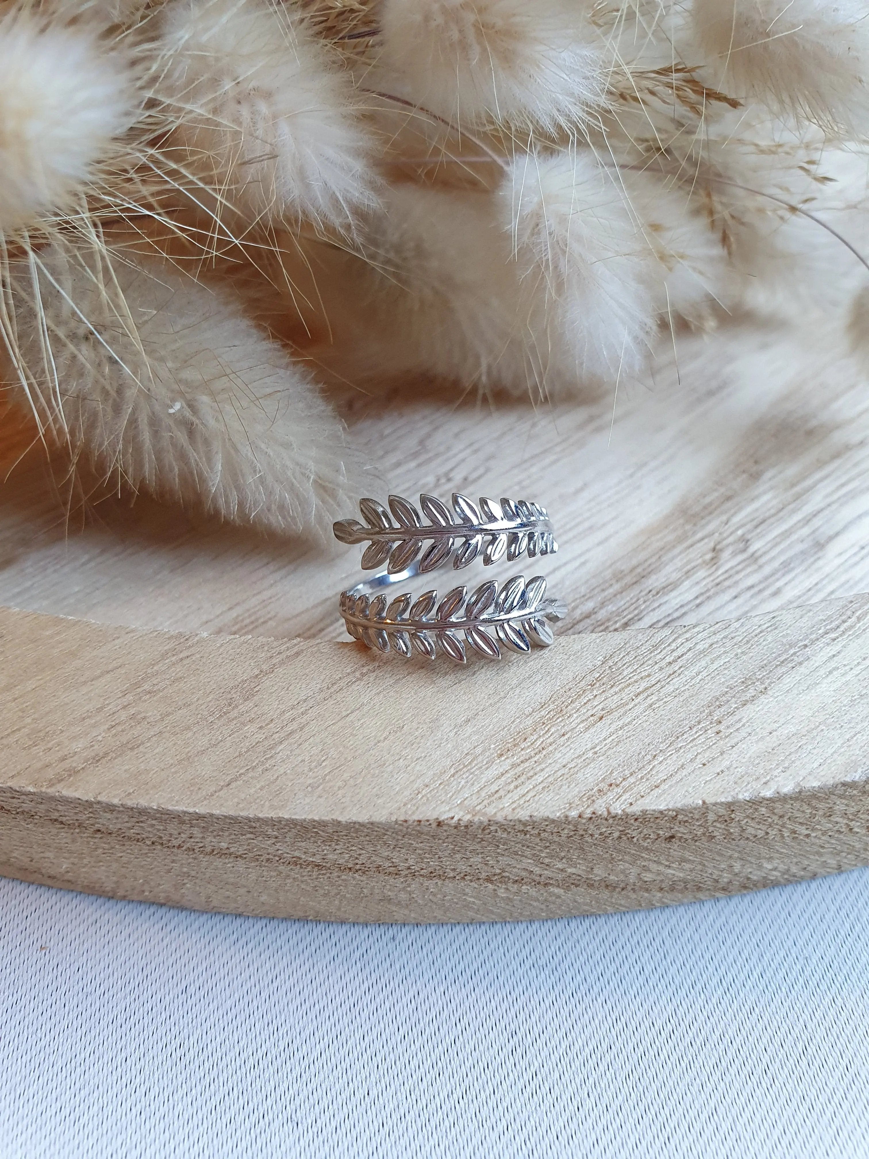 Bague fine ajustable couronne de laurier en acier inoxydable or ou argent Micomidy Bijoux