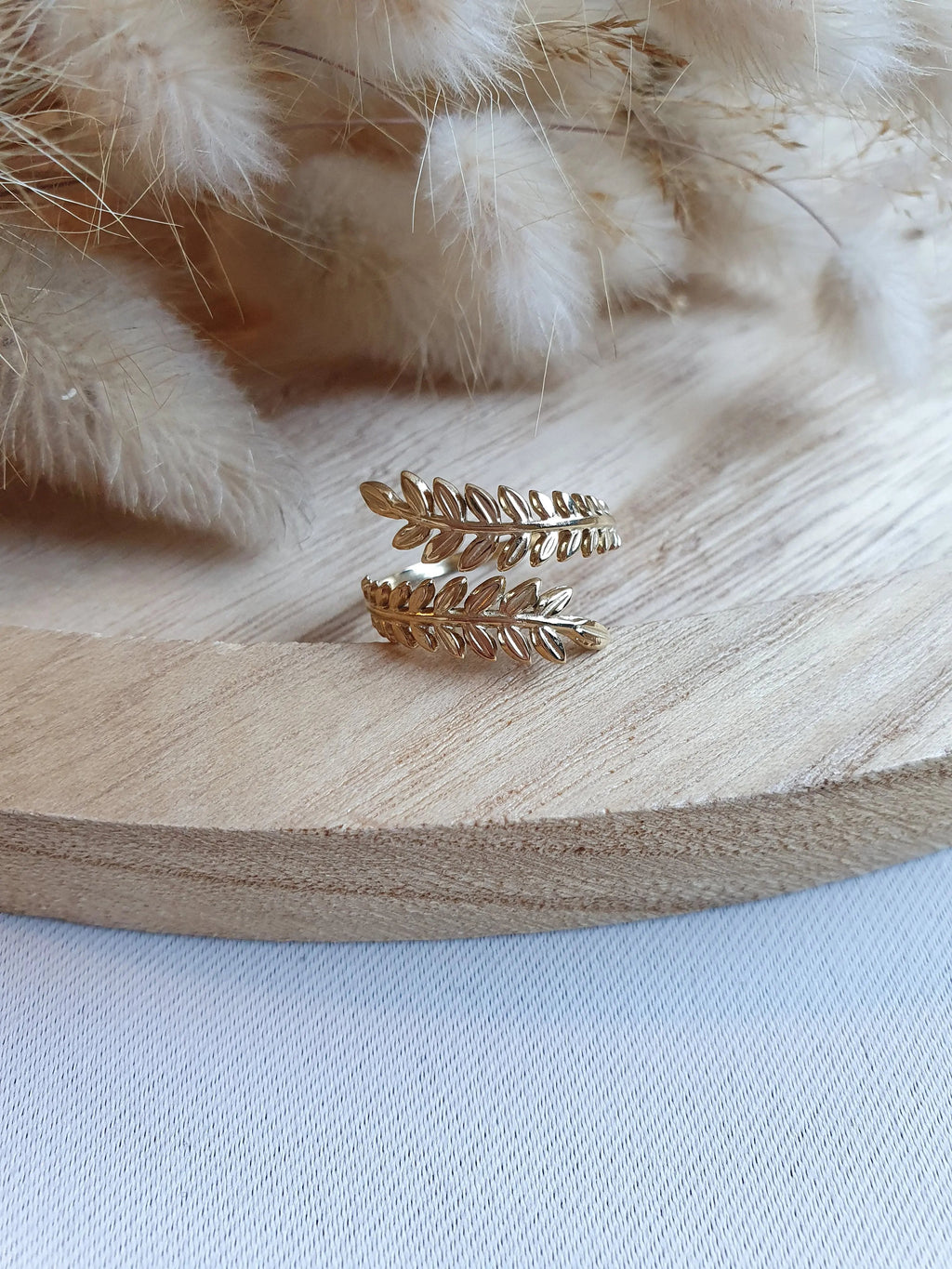 Bague fine ajustable couronne de laurier en acier inoxydable or ou argent Micomidy Bijoux