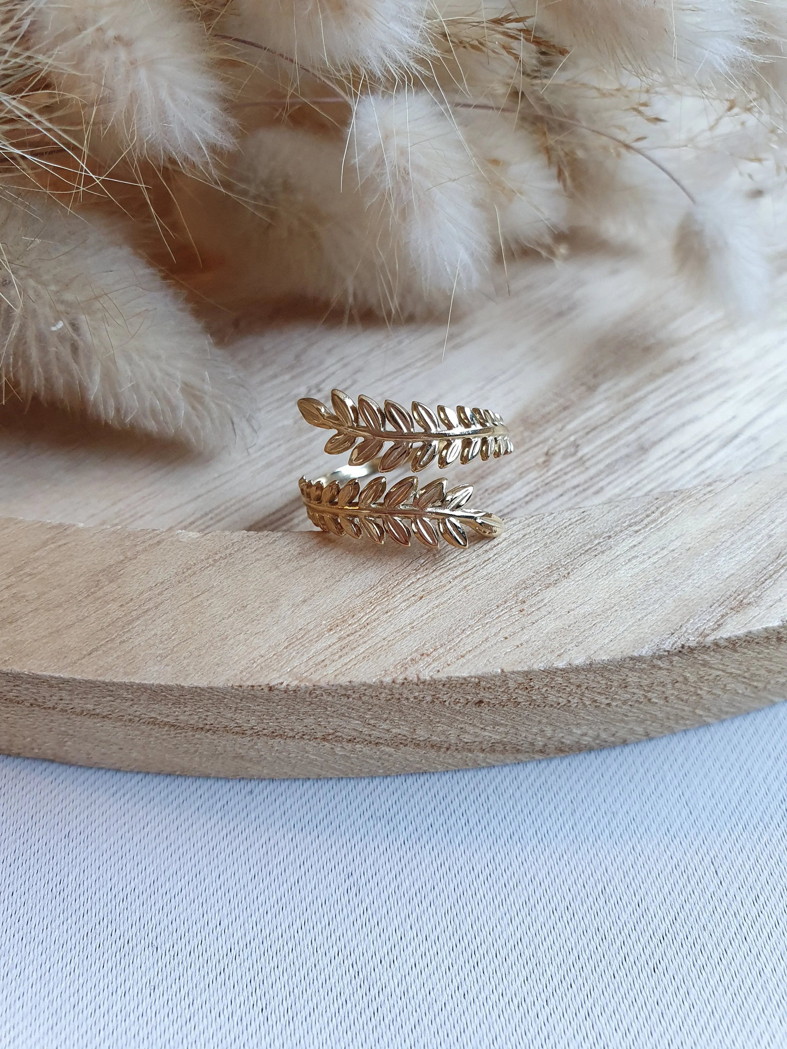 Bague fine ajustable couronne de laurier en acier inoxydable or ou argent Micomidy Bijoux