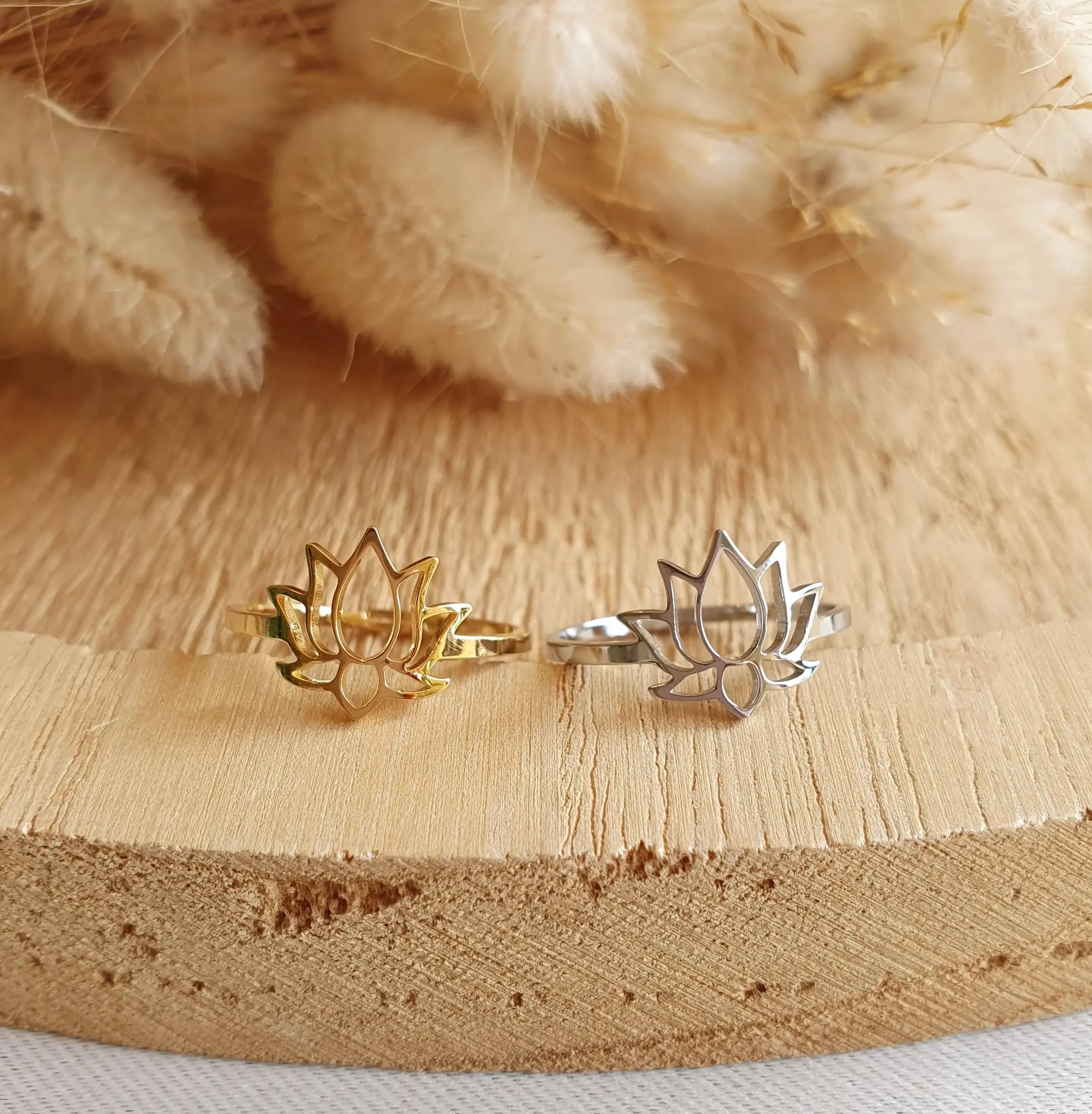 Bague fleur de lotus, bague fine réglable en acier inoxydable or Micomidy Bijoux