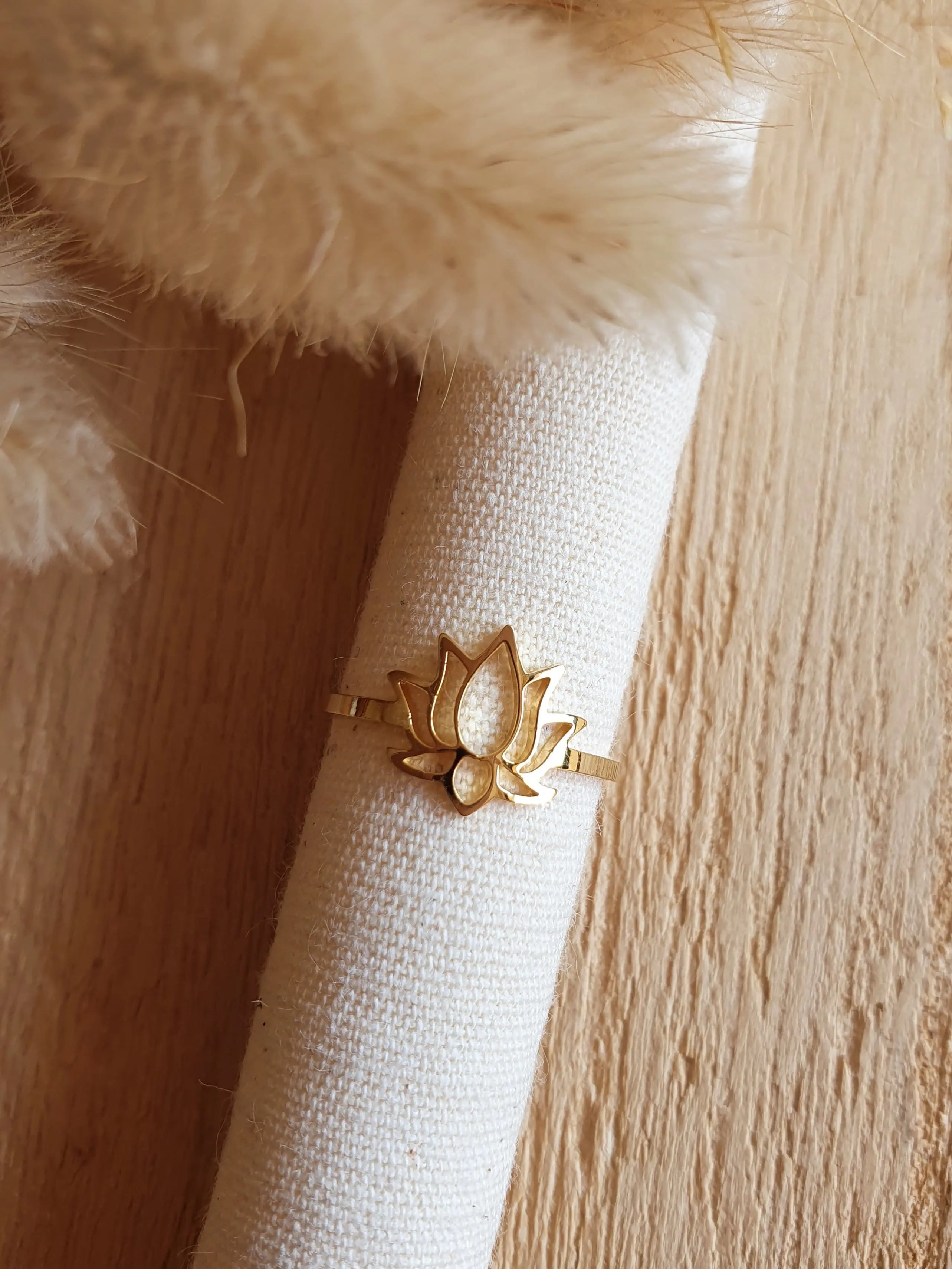 Bague fleur de lotus, bague fine réglable en acier inoxydable or Micomidy Bijoux