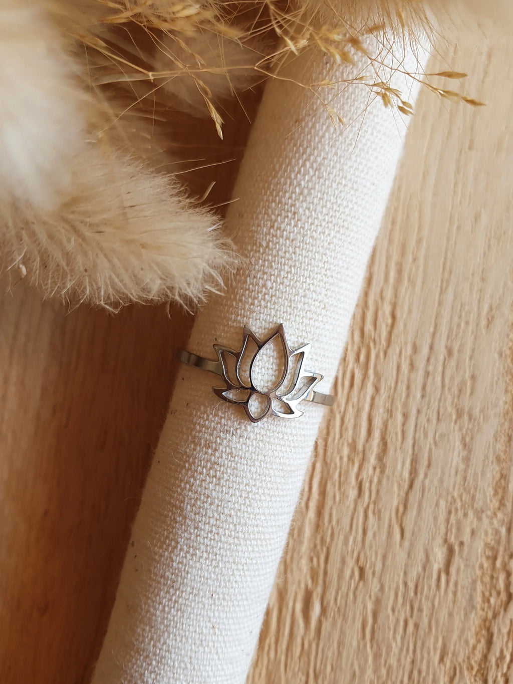 Bague fleur de lotus, bague fine réglable en acier inoxydable argent Micomidy Bijoux