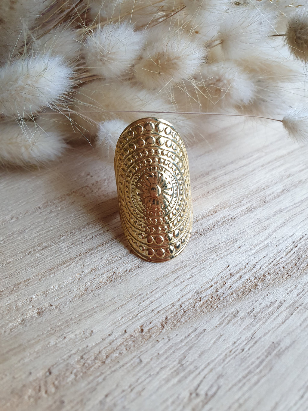 Grosse bague ajustable en acier inoxydable or ou argent - bague détaillée avec fleur Micomidy Bijoux