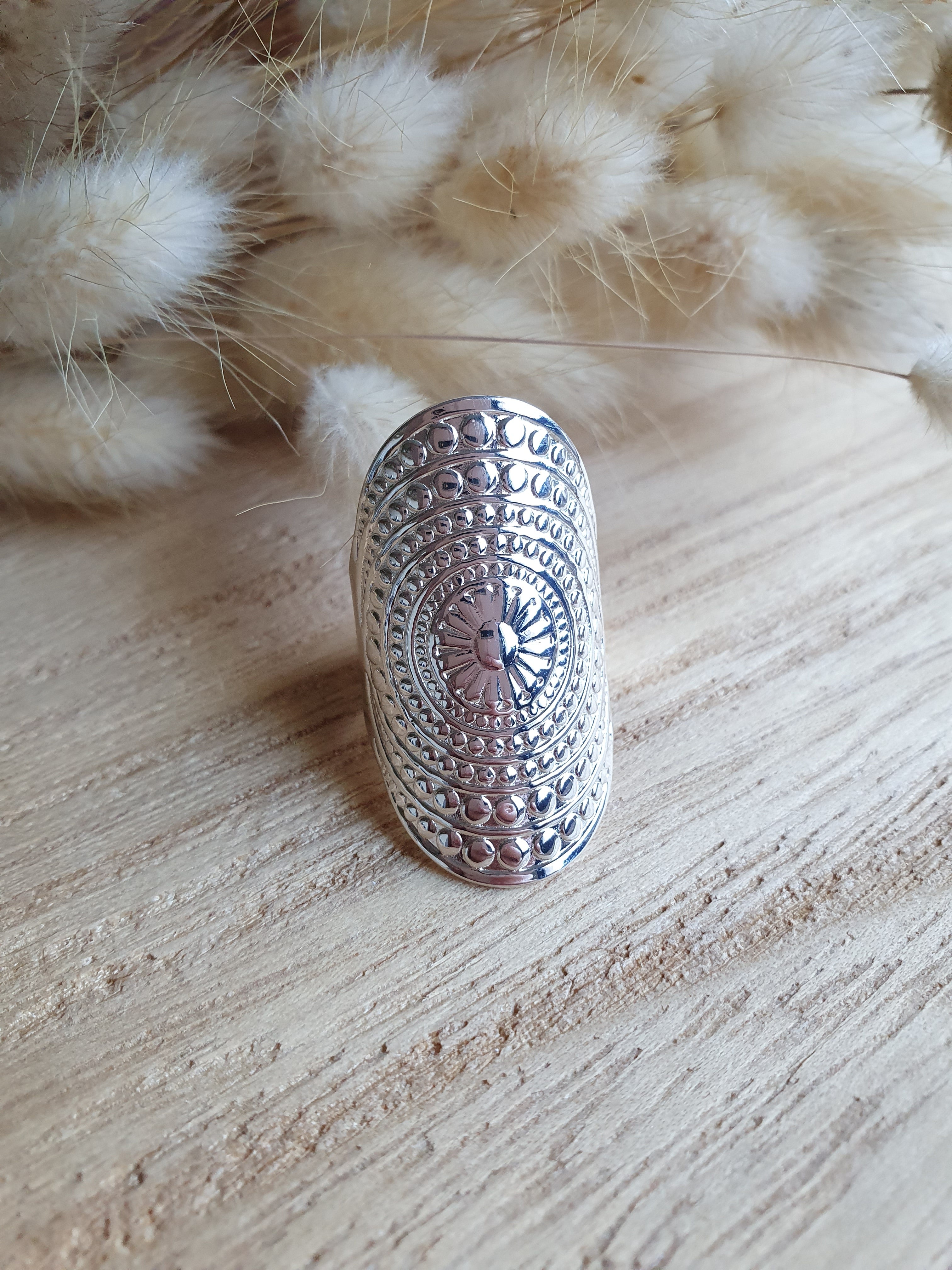 Grosse bague ajustable en acier inoxydable or ou argent - bague détaillée avec fleur Micomidy Bijoux
