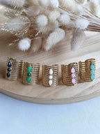 Grosse bague triple pierres en acier inoxydable or et pierres naturelles Micomidy Bijoux