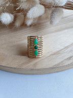Grosse bague triple pierres en acier inoxydable or et pierres naturelles Micomidy Bijoux