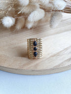 Grosse bague triple pierres en acier inoxydable or et pierres naturelles Micomidy Bijoux