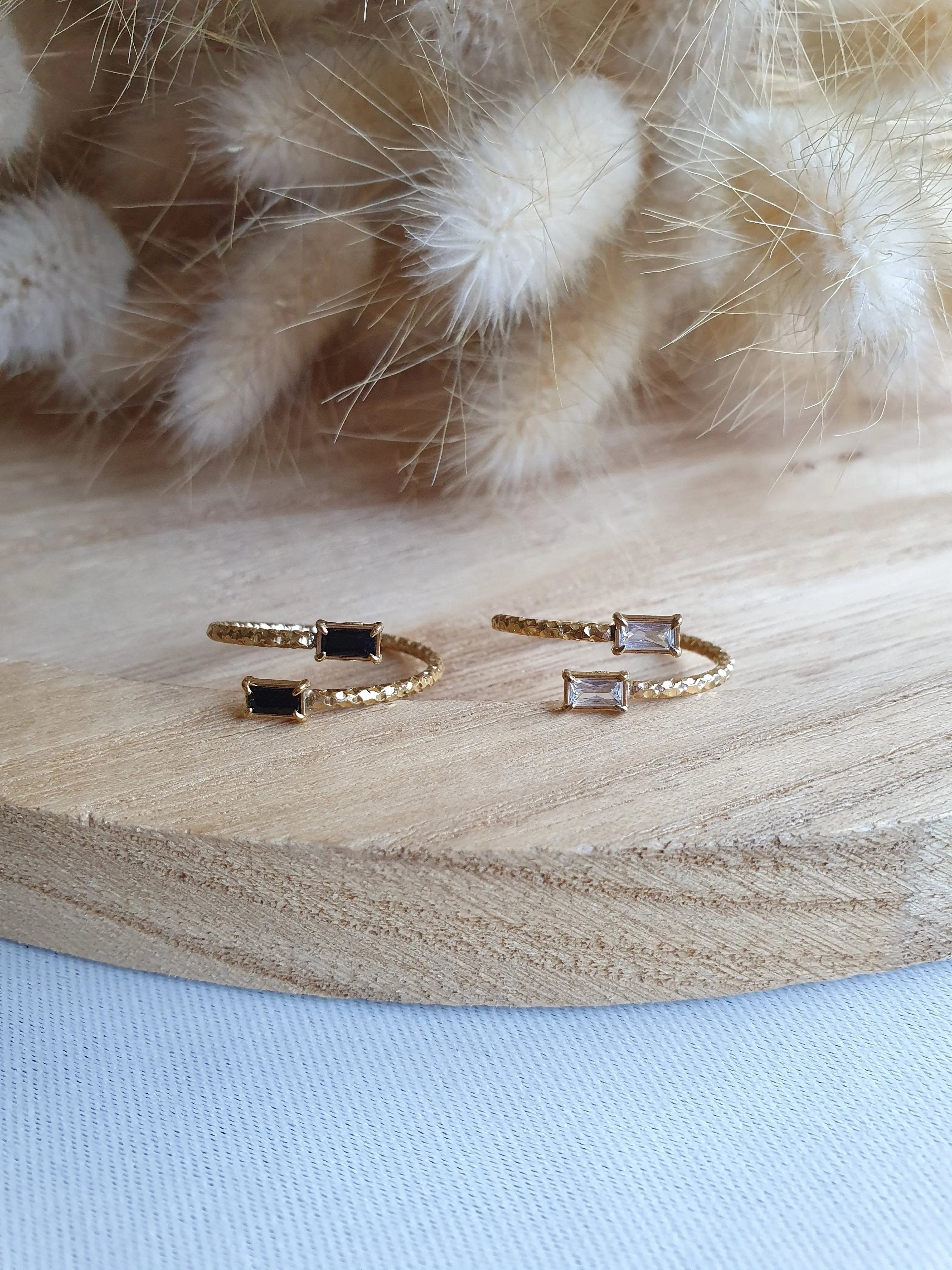 Bague fine ajustable en acier inoxydable or avec des strass, style minimaliste Micomidy Bijoux