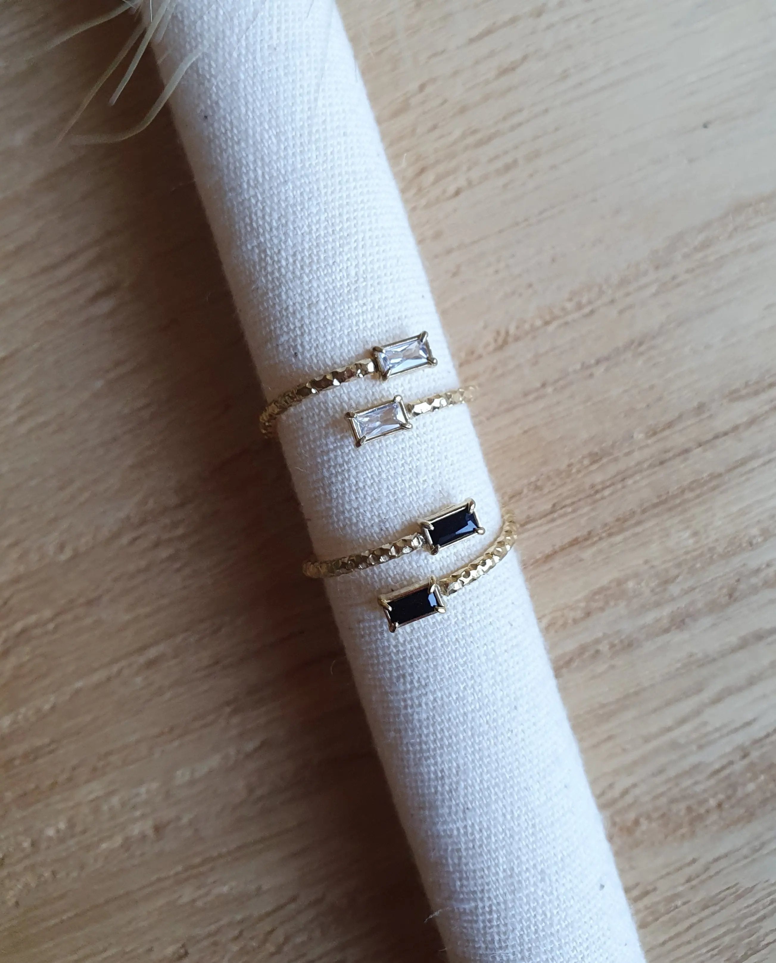 Bague fine ajustable en acier inoxydable or avec des strass, style minimaliste Micomidy Bijoux