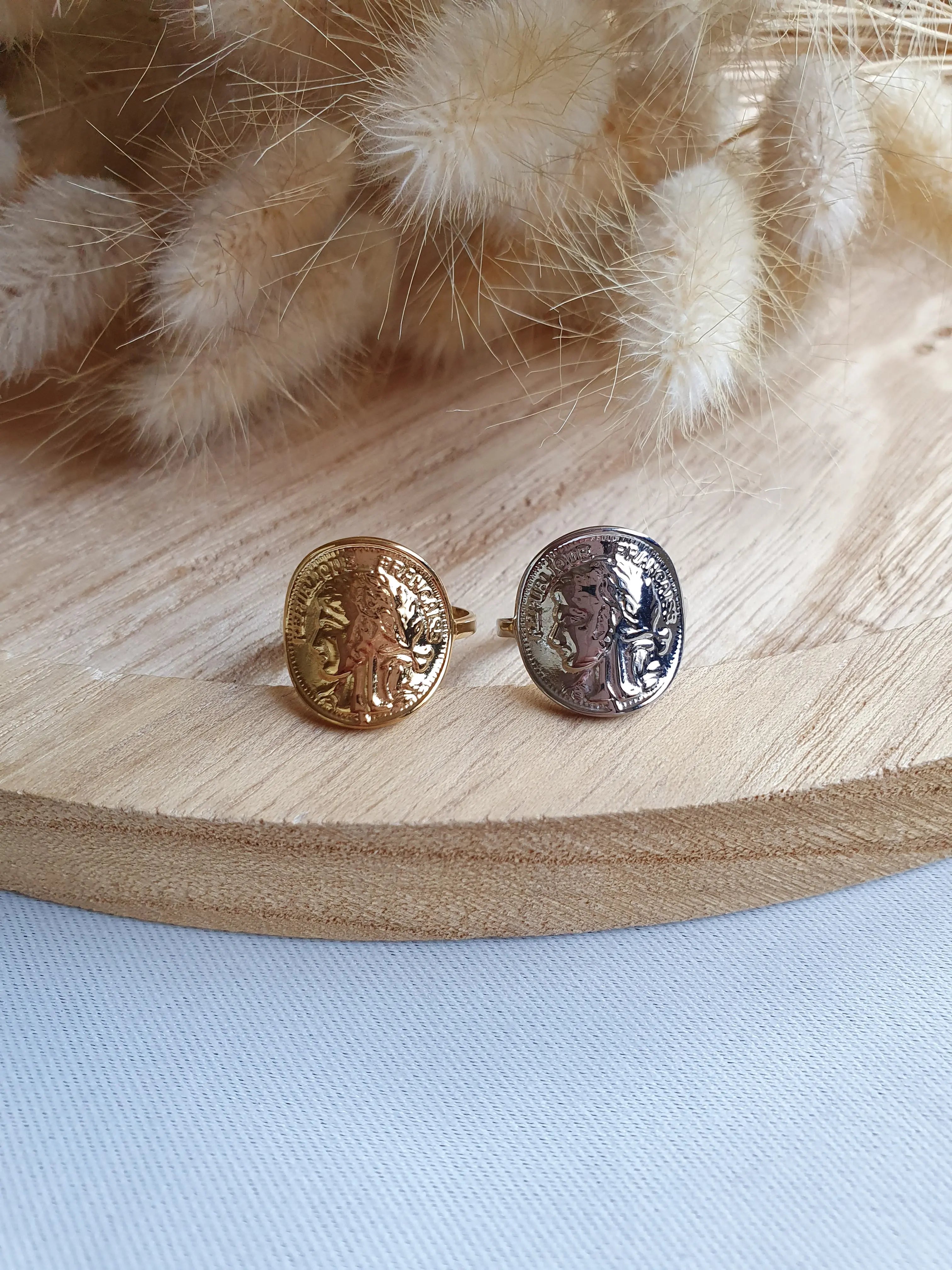 Bague pièce ajustable en acier inoxydable or ou argent Micomidy Bijoux