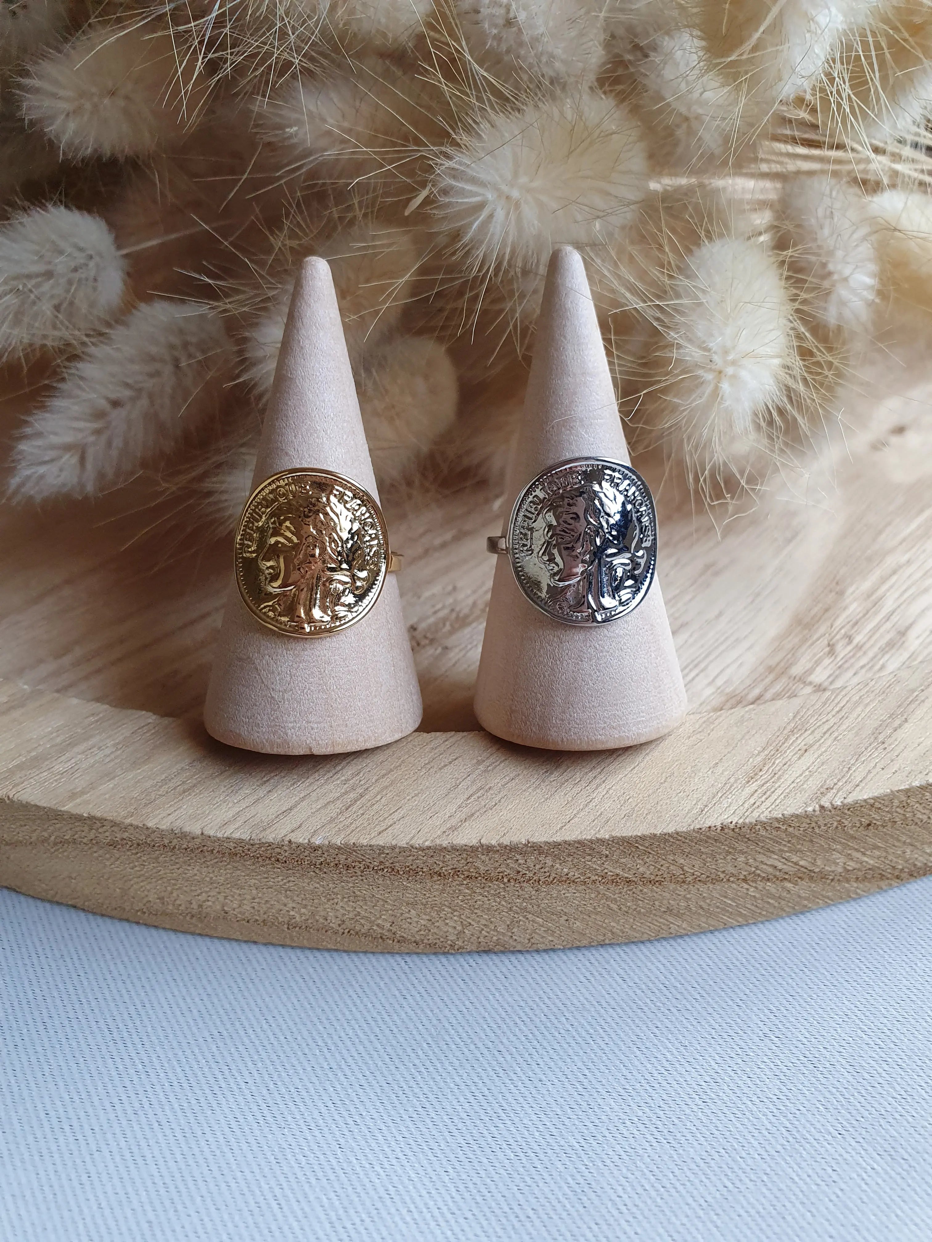 Bague pièce ajustable en acier inoxydable or ou argent Micomidy Bijoux