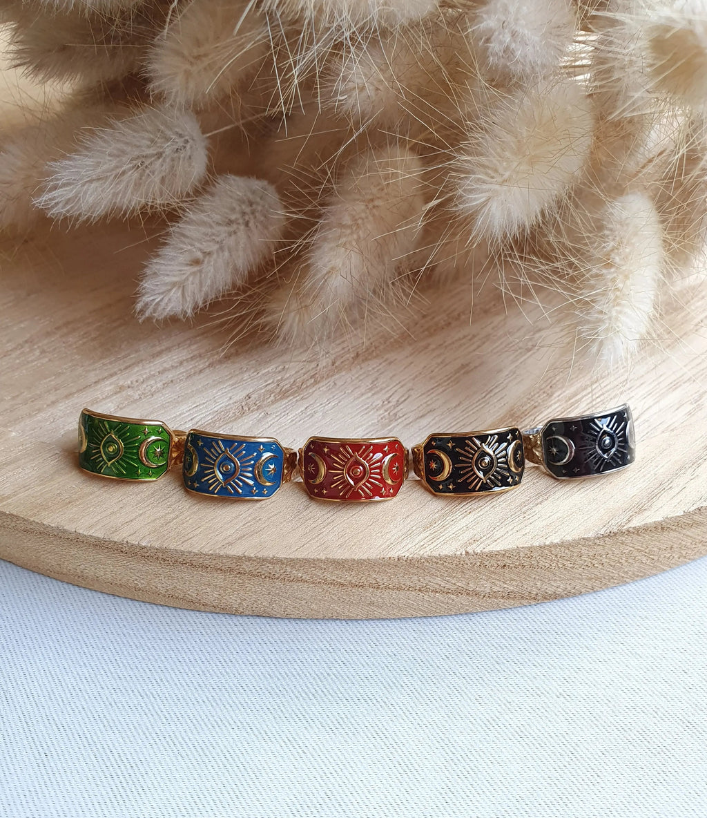 Bague witch - Bague ajustable émaillée en acier inoxydable doré ou argenté Micomidy Bijoux