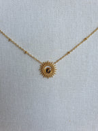 Collier soleil, chaine a boule ajustable en acier inoxydable or et pierre naturelle. Micomidy Bijoux