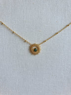 Collier soleil, chaine a boule ajustable en acier inoxydable or et pierre naturelle. Micomidy Bijoux