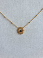 Collier soleil, chaine a boule ajustable en acier inoxydable or et pierre naturelle. Micomidy Bijoux