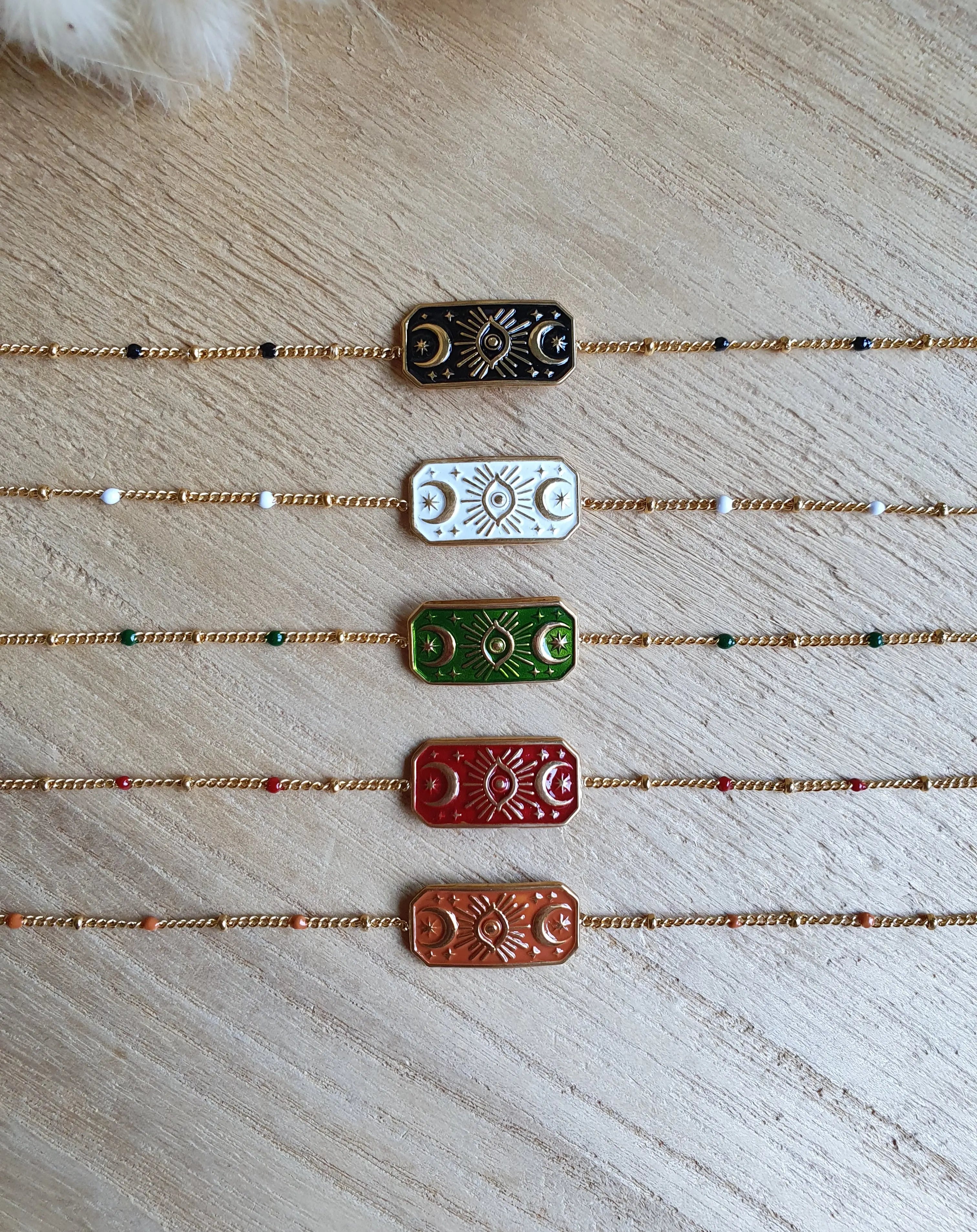 Bracelet witchy ajustable en acier inoxydable doré et émail coloré Micomidy Bijoux