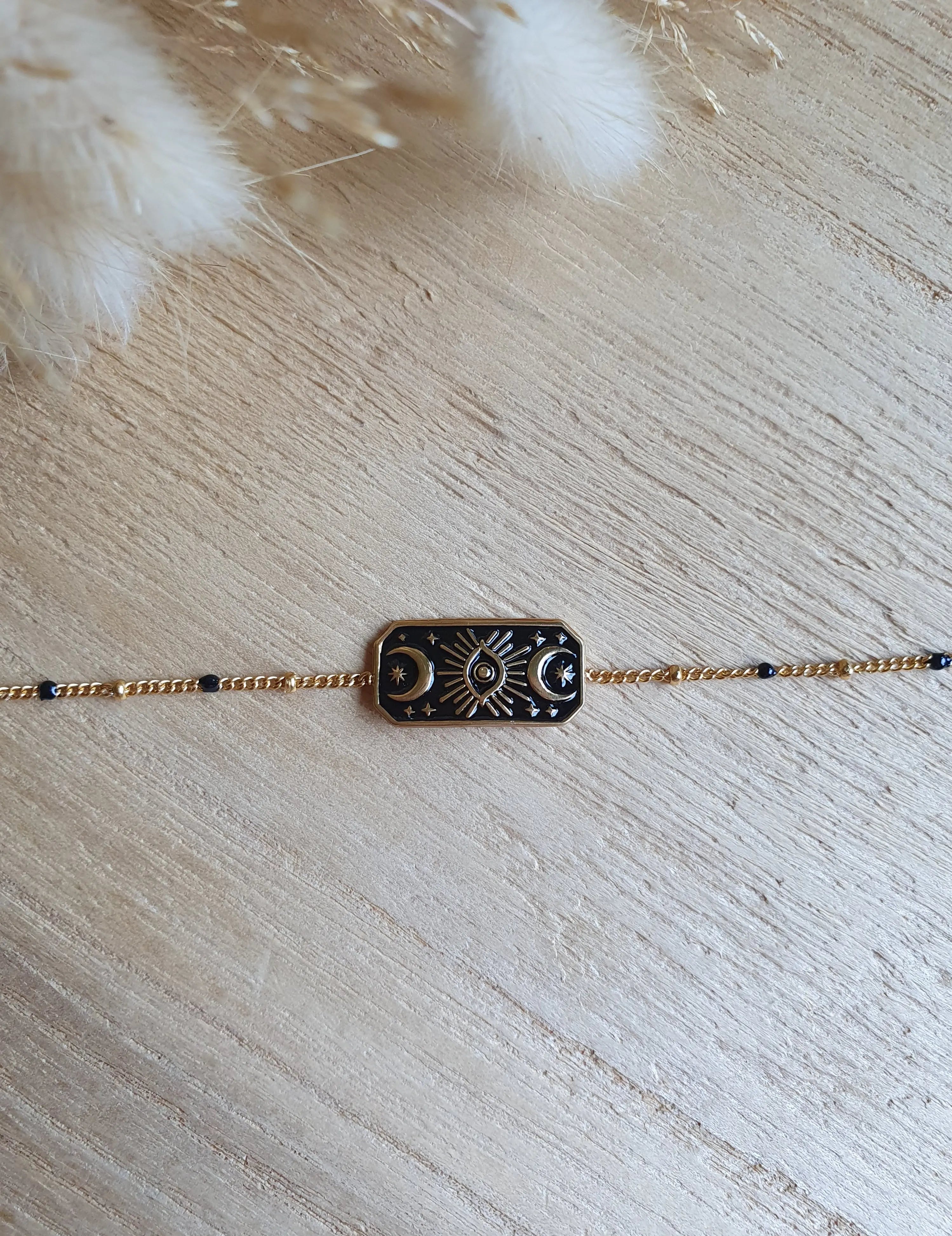 Bracelet witchy ajustable en acier inoxydable doré et émail coloré Micomidy Bijoux