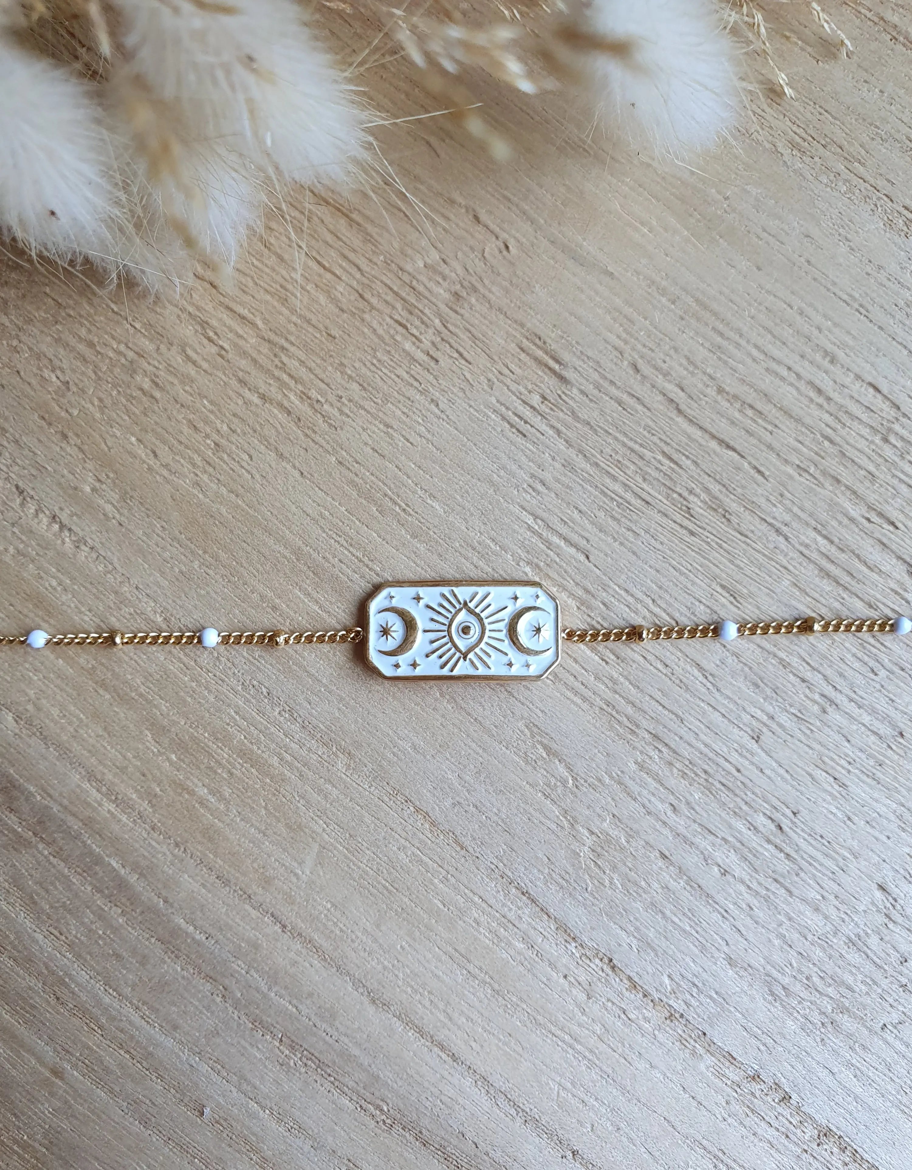 Bracelet witchy ajustable en acier inoxydable doré et émail coloré Micomidy Bijoux