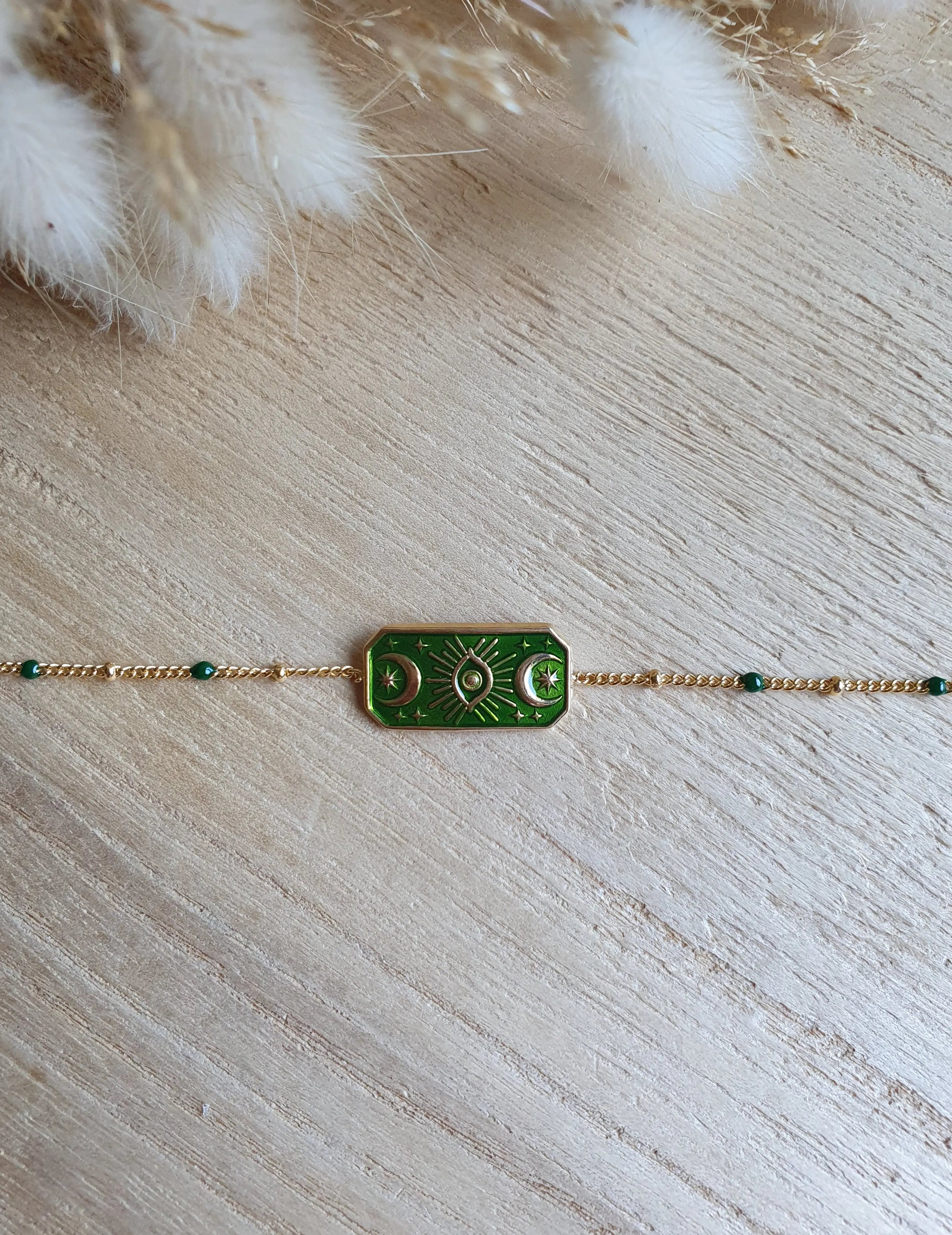 Bracelet witchy ajustable en acier inoxydable doré et émail coloré Micomidy Bijoux