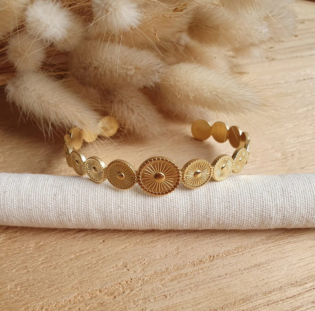 Bracelet jonc soleil en acier inoxydable or Micomidy Bijoux