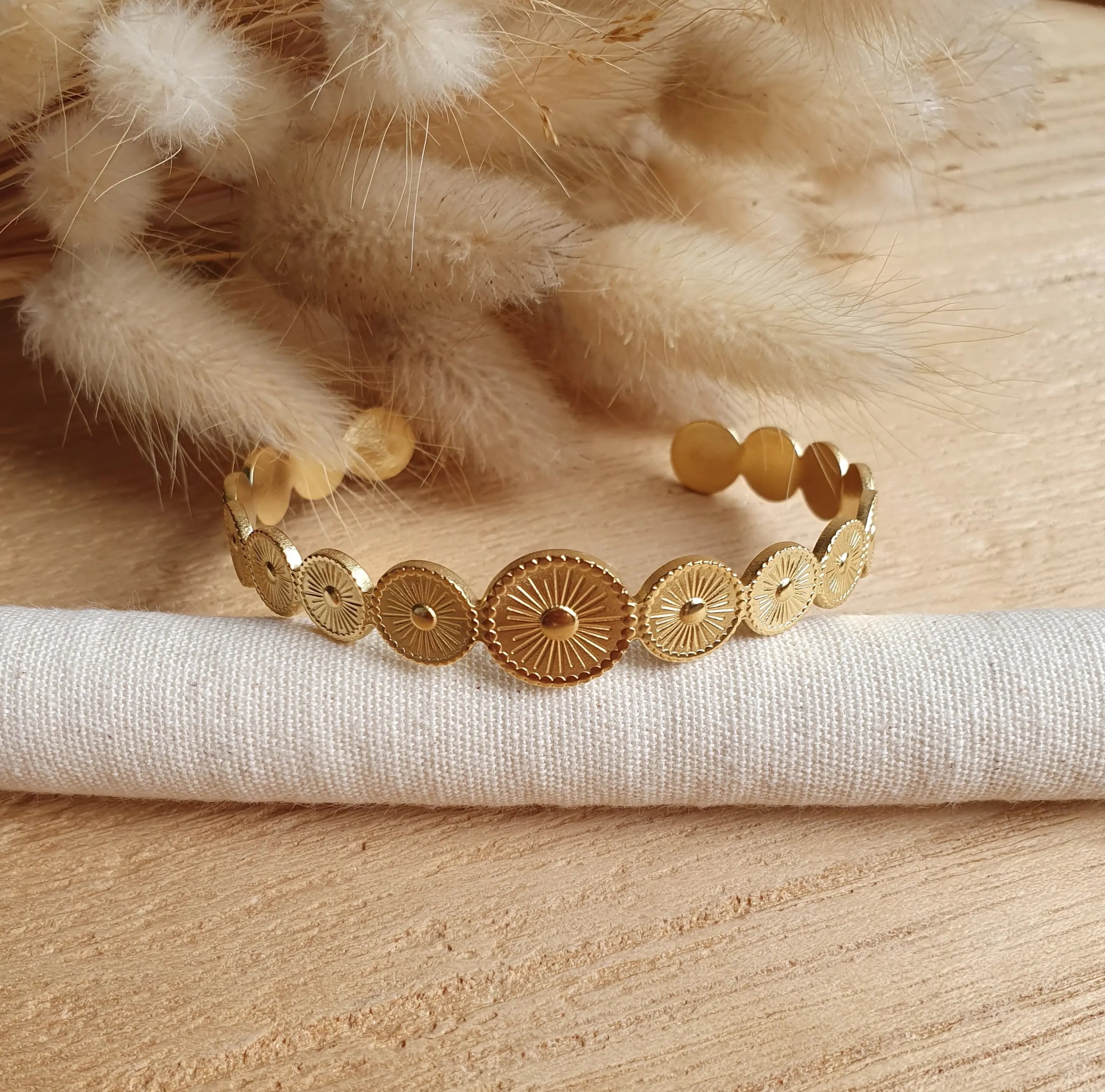 Bracelet jonc soleil en acier inoxydable or Micomidy Bijoux