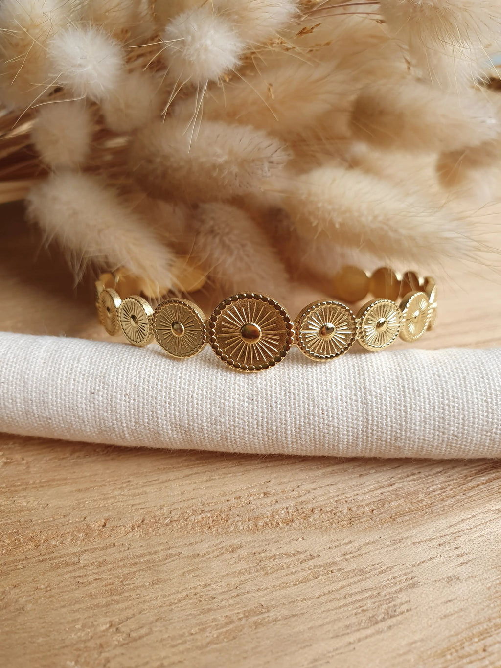 Bracelet jonc soleil en acier inoxydable or Micomidy Bijoux