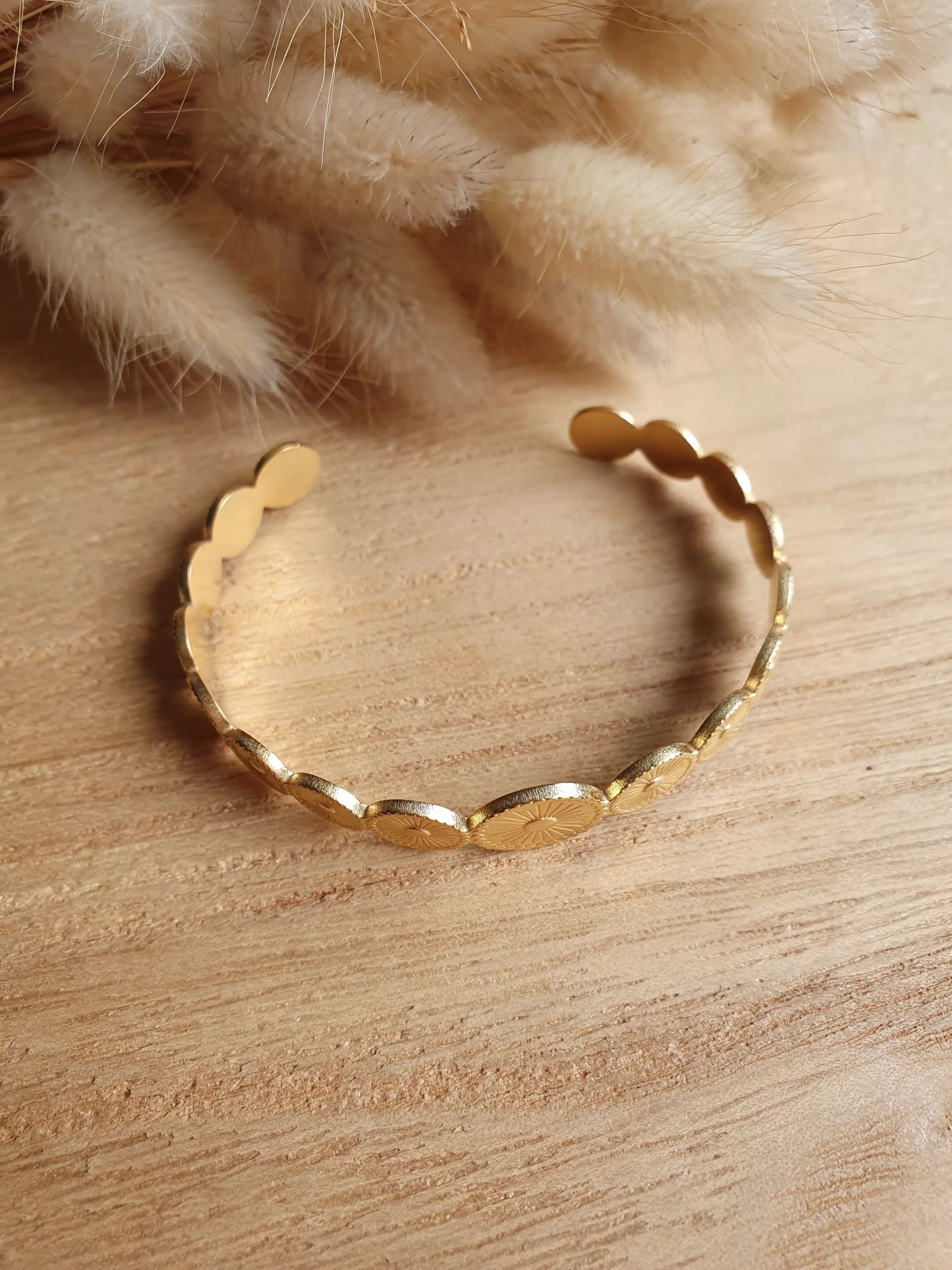Bracelet jonc soleil en acier inoxydable or Micomidy Bijoux
