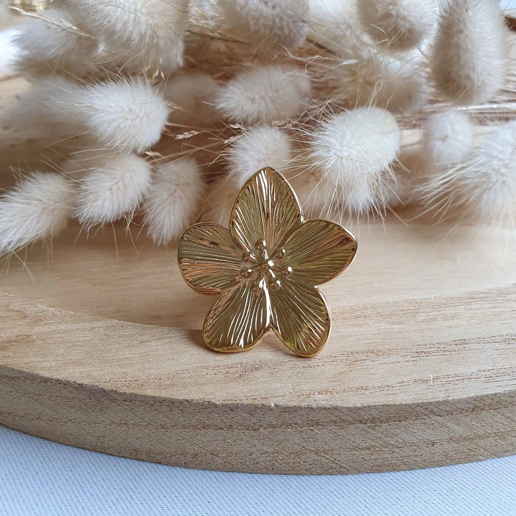Bague ajustable fleur de cerisier en acier inoxydable or Micomidy Bijoux