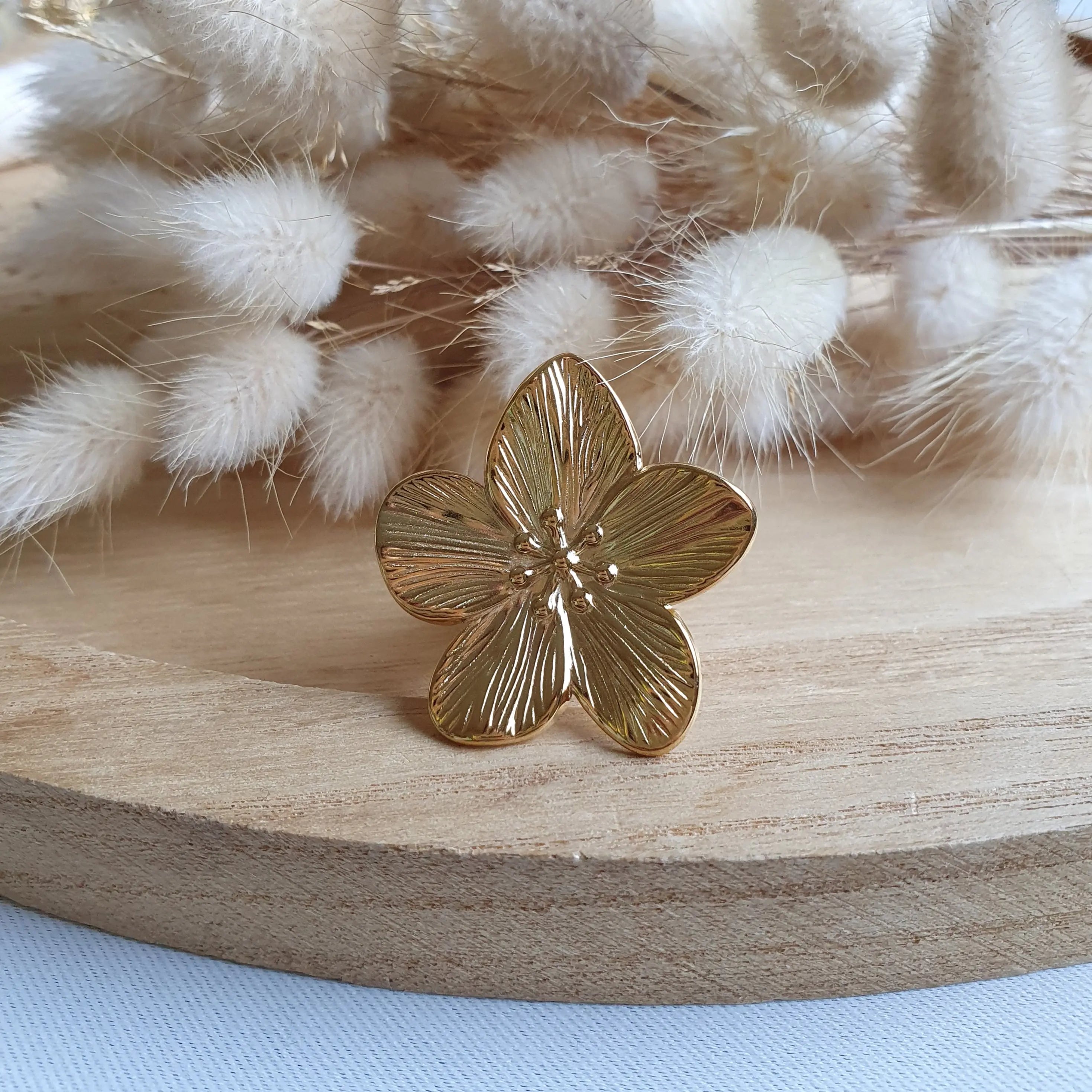 Bague ajustable fleur de cerisier en acier inoxydable or Micomidy Bijoux