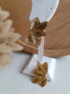 Grosses boucles d'oreilles feuilles en acier inoxydable doré a l'or fin Micomidy Bijoux