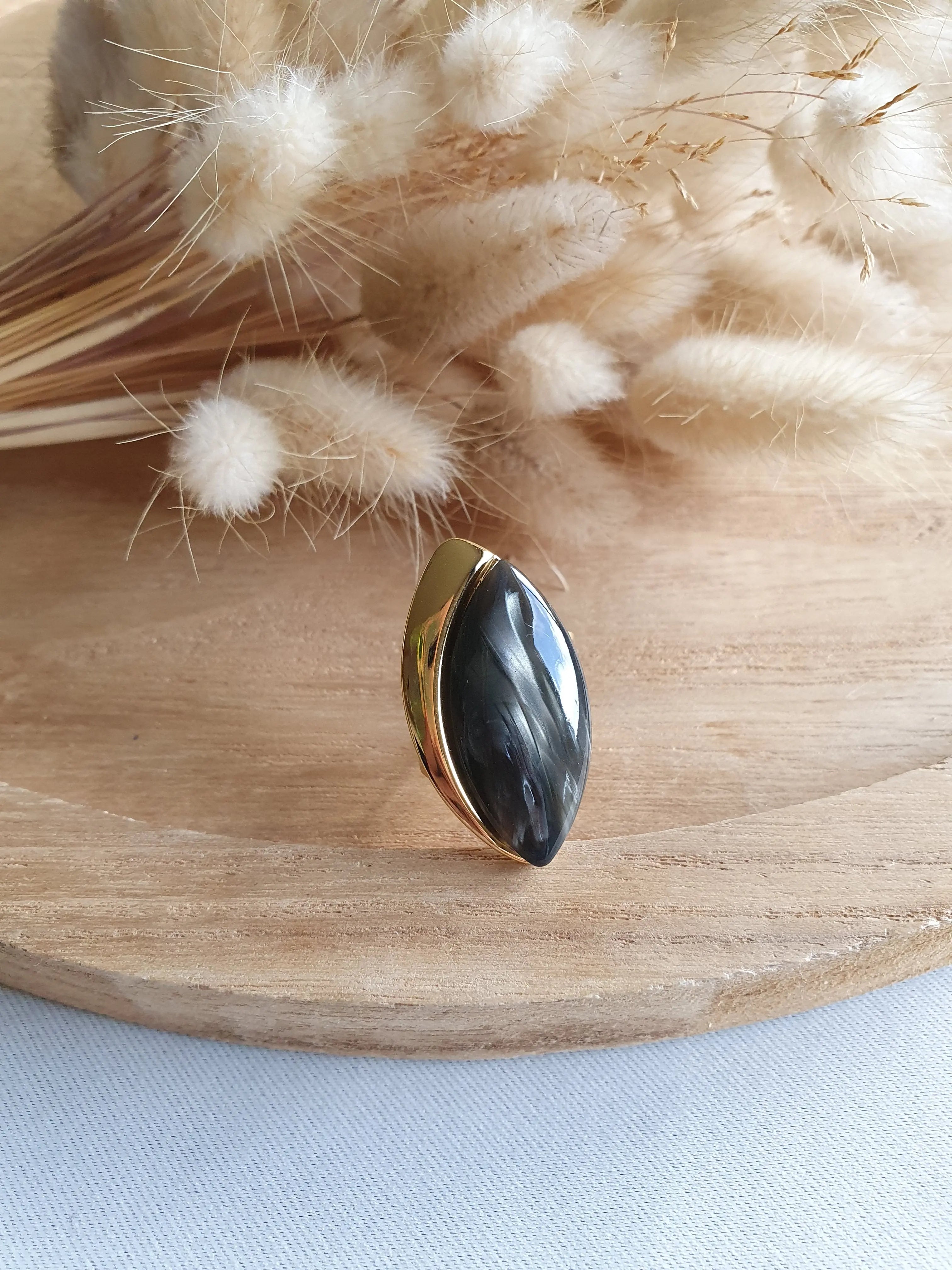 Grosse bague ajustable en acier inoxydable or et pierres brillantes en acétate Micomidy Bijoux