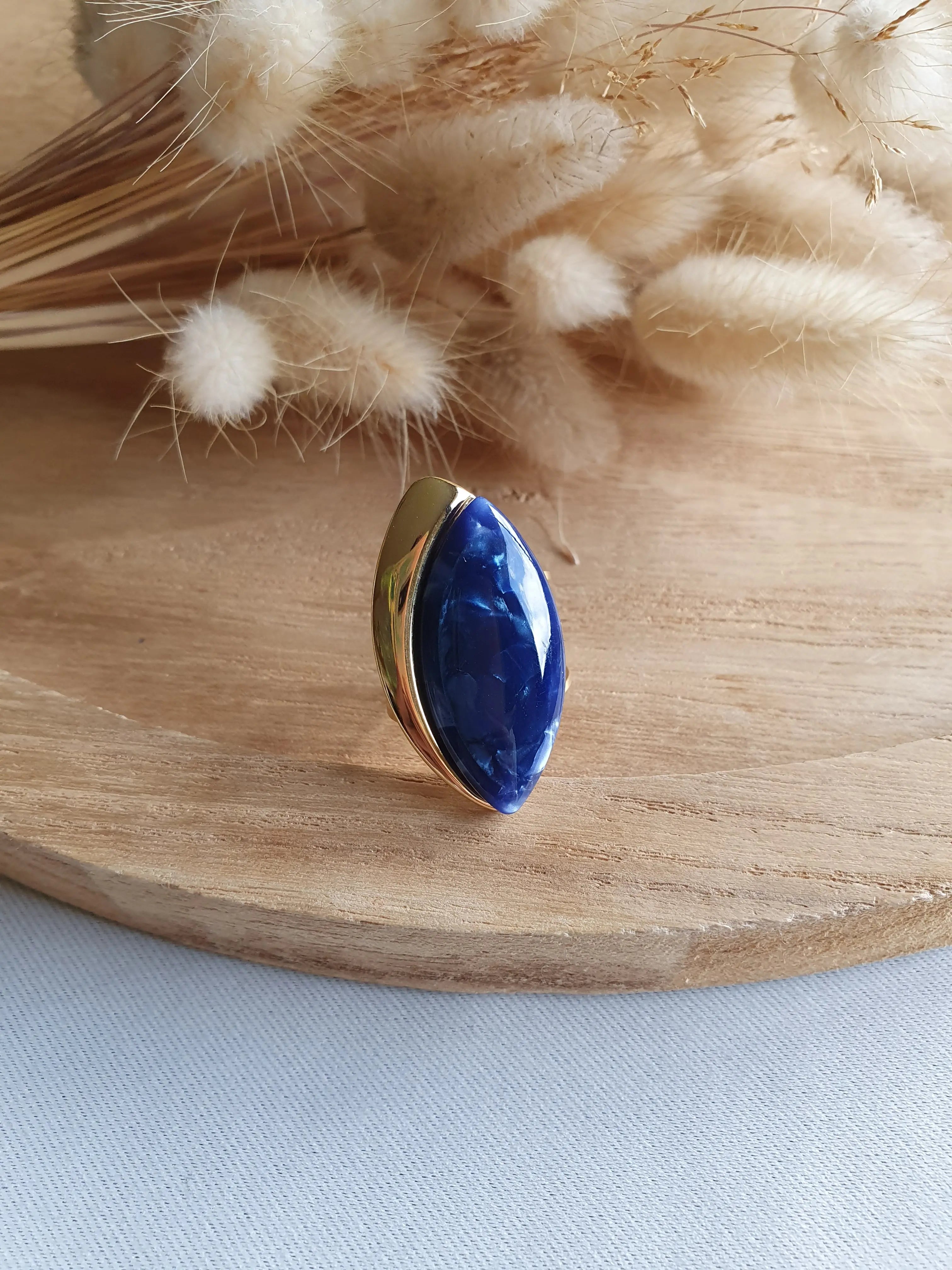 Grosse bague ajustable en acier inoxydable or et pierres brillantes en acétate Micomidy Bijoux