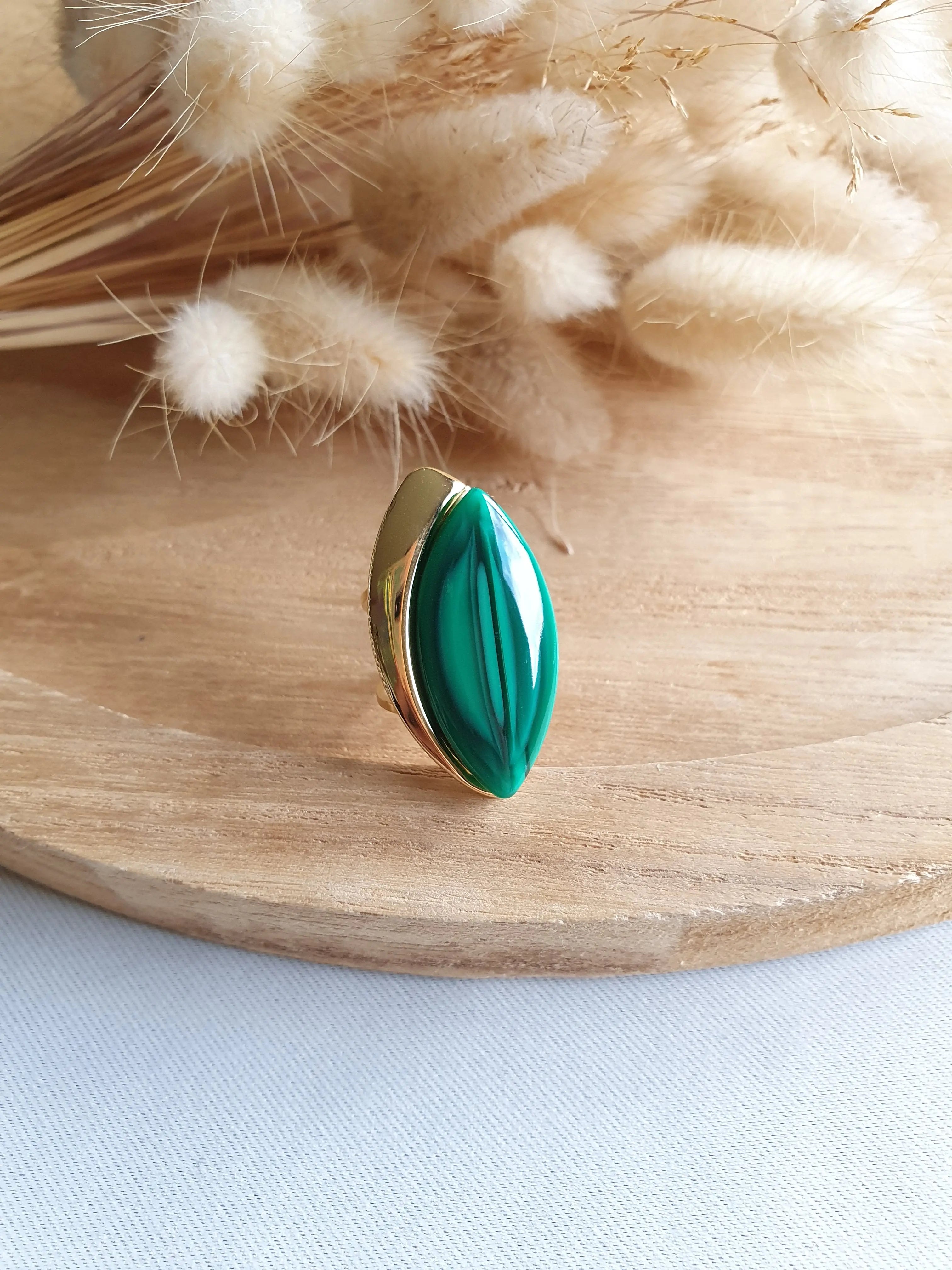 Grosse bague ajustable en acier inoxydable or et pierres brillantes en acétate Micomidy Bijoux