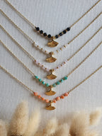 Collier feuilles de ginkgo - Collier en acier inoxydable doré à l'or fin et perles brillantes Micomidy Bijoux