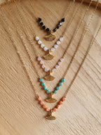 Collier feuilles de ginkgo - Collier en acier inoxydable doré à l'or fin et perles brillantes Micomidy Bijoux