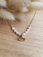 Collier feuilles de ginkgo - Collier en acier inoxydable doré à l'or fin et perles brillantes Micomidy Bijoux