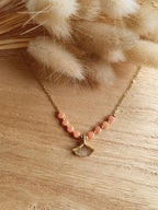 Collier feuilles de ginkgo - Collier en acier inoxydable doré à l'or fin et perles brillantes Micomidy Bijoux