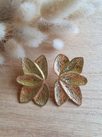 Grosses boucles d'oreilles feuilles en acier inoxydable doré a l'or fin Micomidy Bijoux