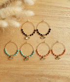 boucles d'oreilles creoles feuilles de ginkgo - boucles en acier inoxydable doré à l'or fin et perles brillantes Micomidy Bijoux