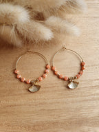 boucles d'oreilles creoles feuilles de ginkgo - boucles en acier inoxydable doré à l'or fin et perles brillantes Micomidy Bijoux