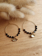 boucles d'oreilles creoles feuilles de ginkgo - boucles en acier inoxydable doré à l'or fin et perles brillantes Micomidy Bijoux