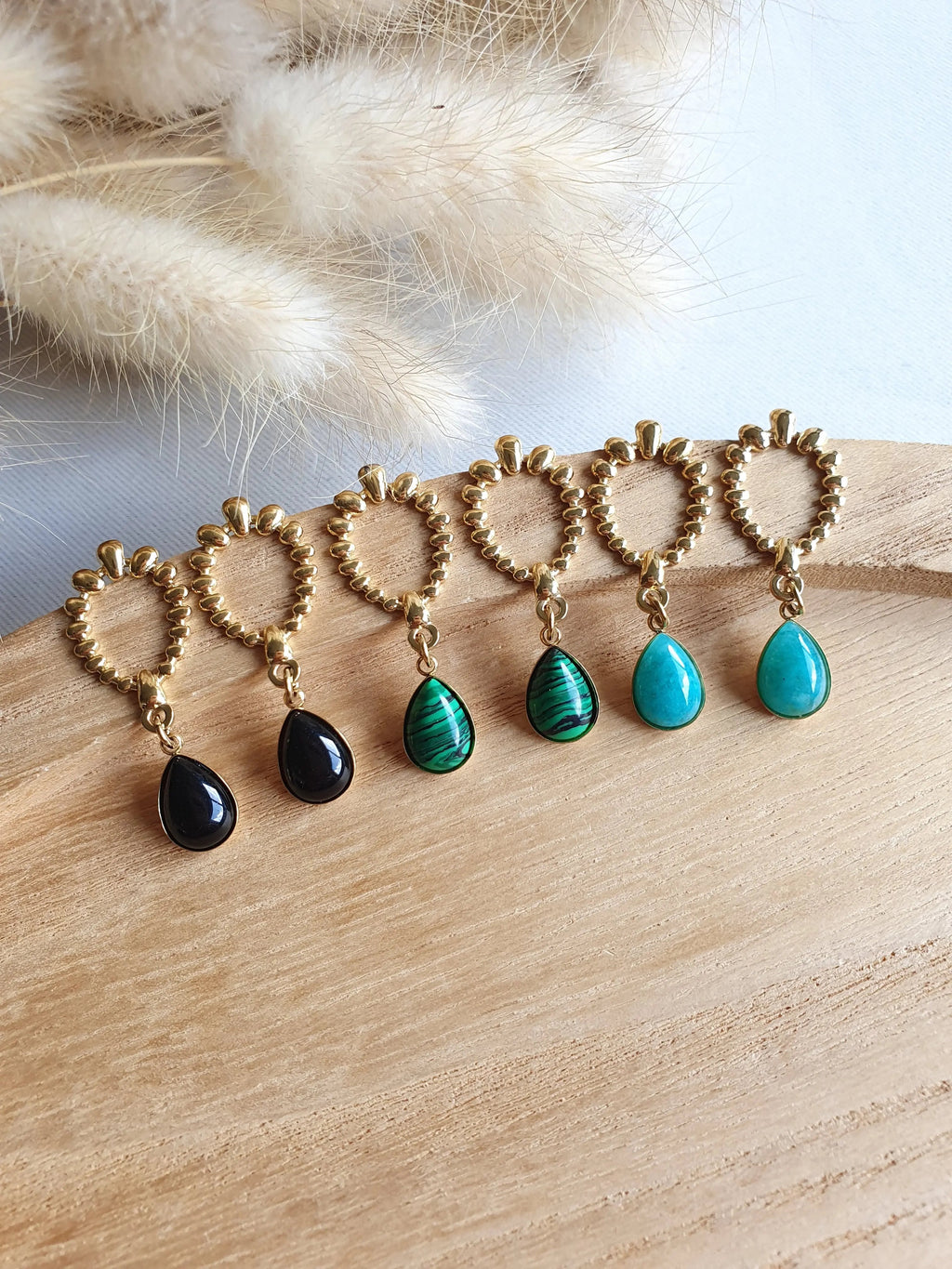 Boucles d'oreilles pendantes en acier inoxydable doré à l'or fin et pierres naturelles Micomidy Bijoux