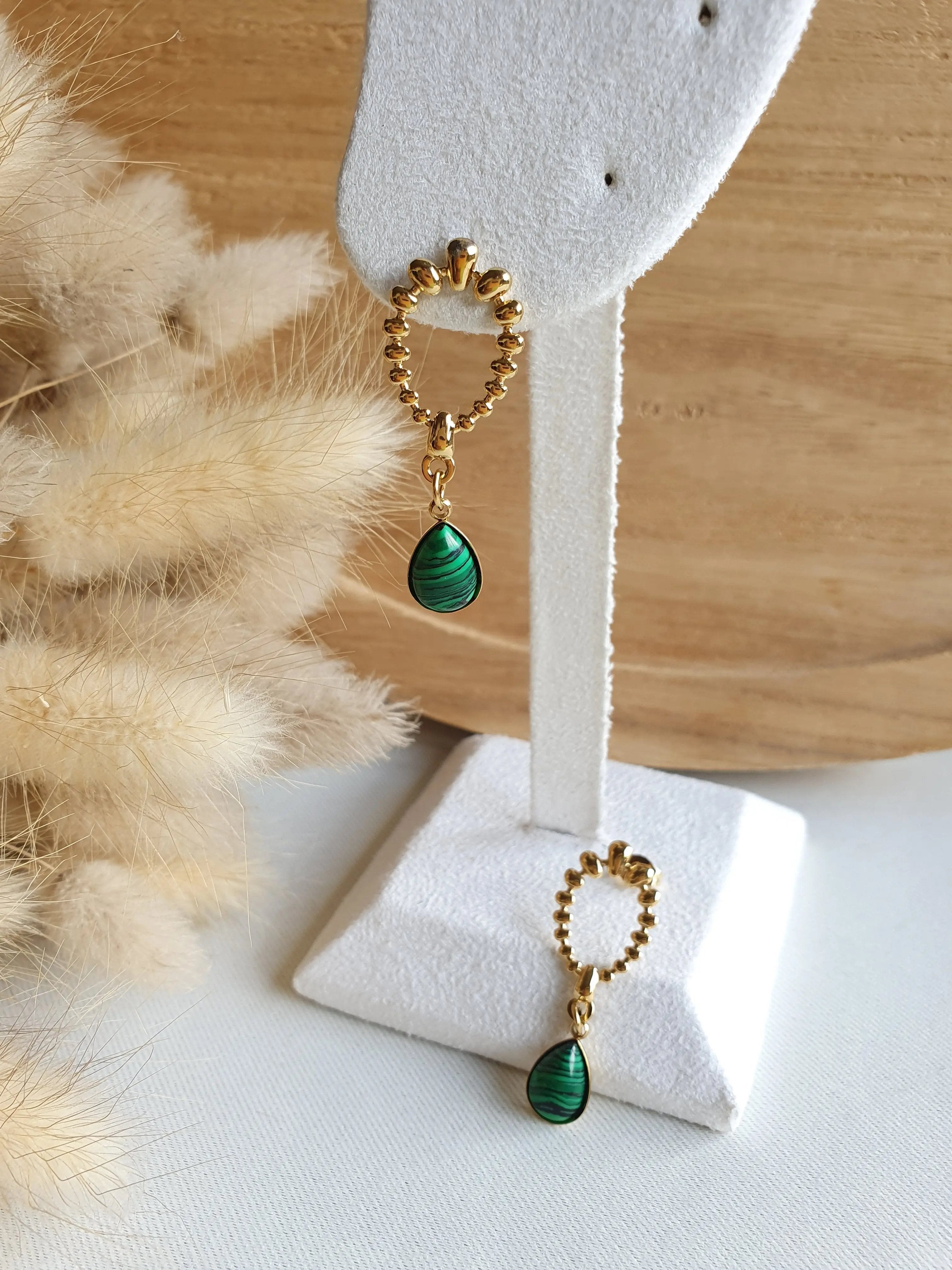 Boucles d'oreilles pendantes en acier inoxydable doré à l'or fin et pierres naturelles Micomidy Bijoux